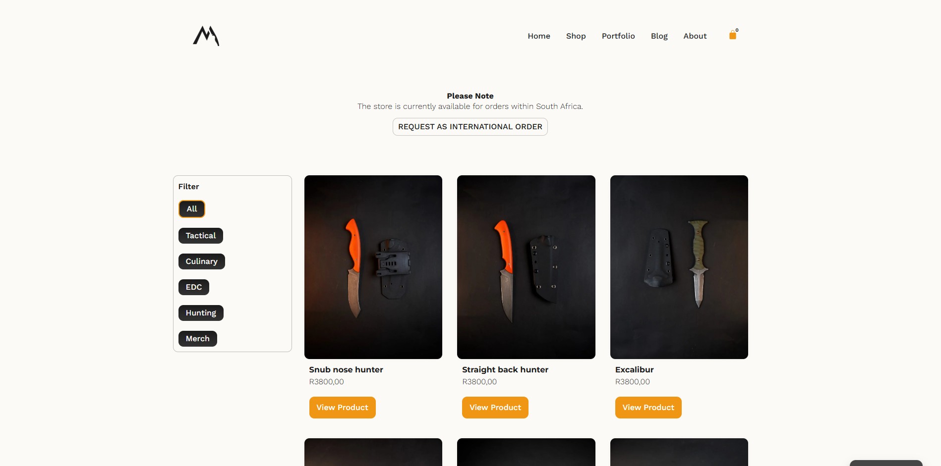 Maluti Knives website screenshot
