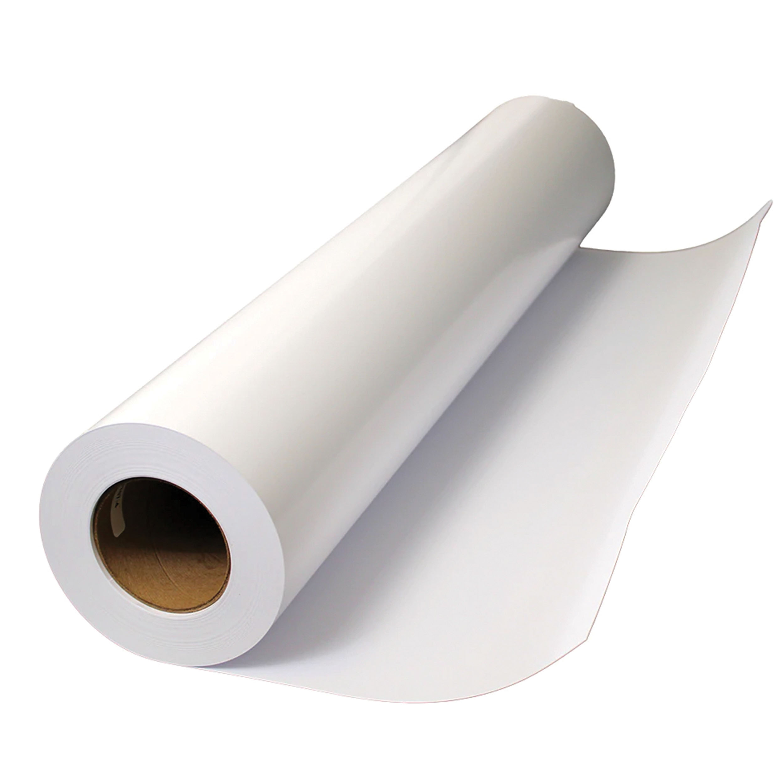 Roll of white poster paper on white background.